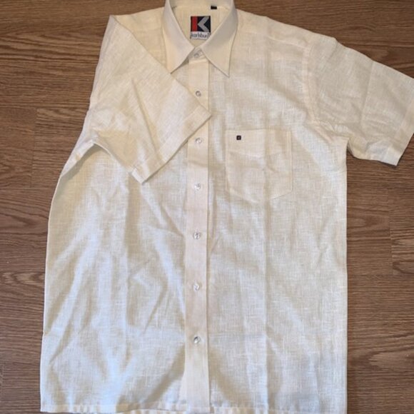 Karlsburg Mens Light Yellow Short Sleeve Button up Shirt Casual Linen - Picture 1 of 10